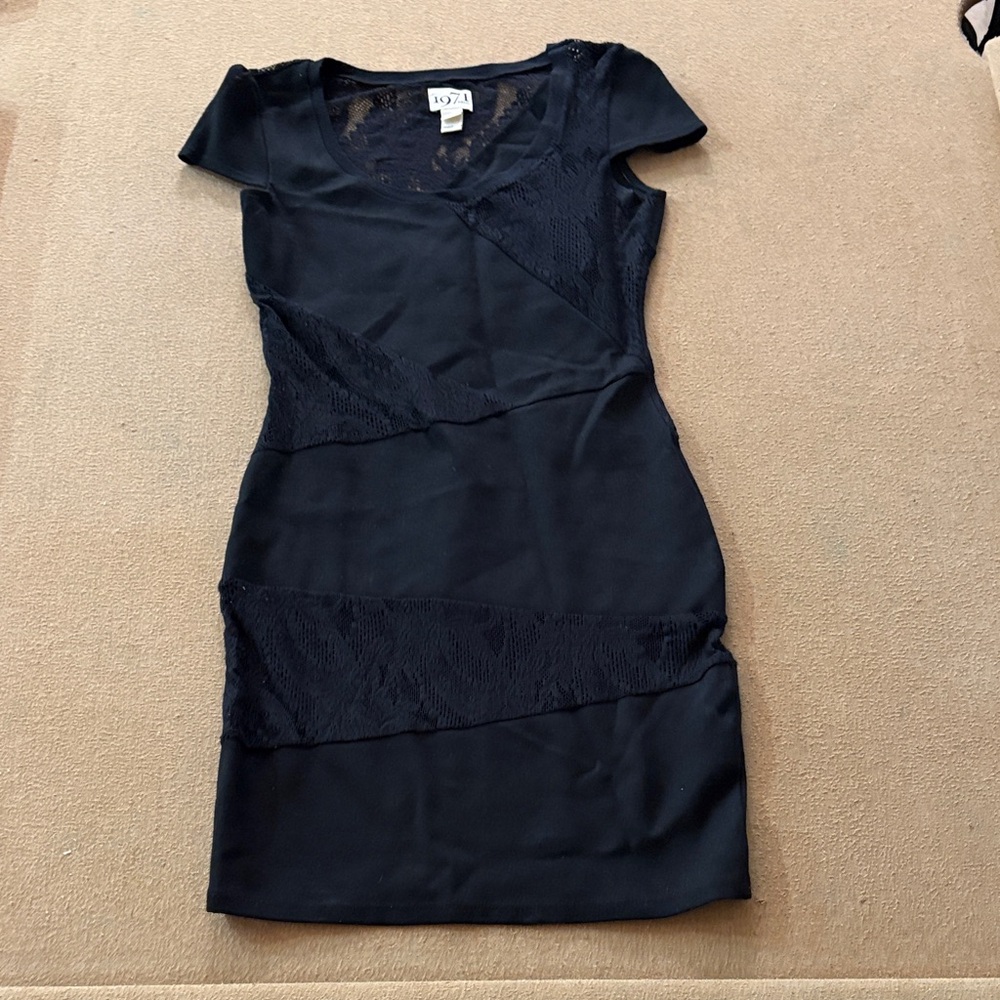 Reiss Black Mini Dress with Lace Accents